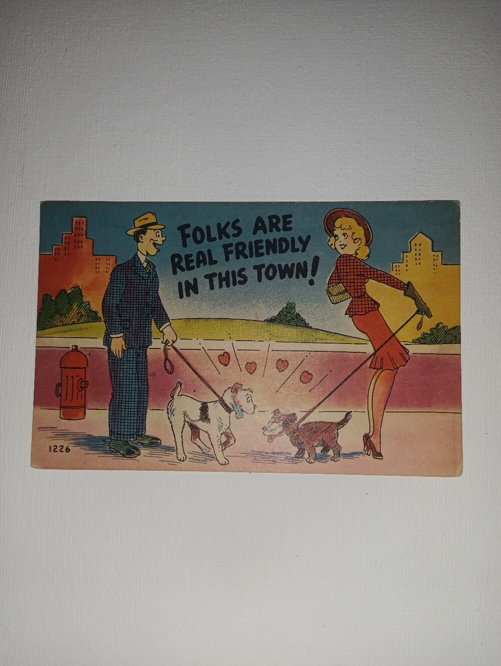 Vintage Postcard ' Folks Are Really Friendly In This Town' Funny + Dogs